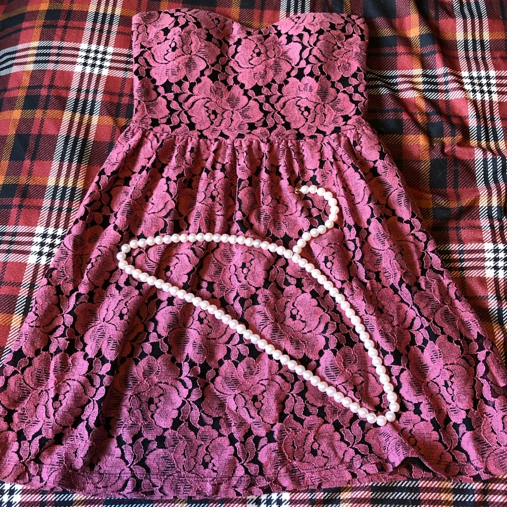 Deep Rose Lace Strapless Dress